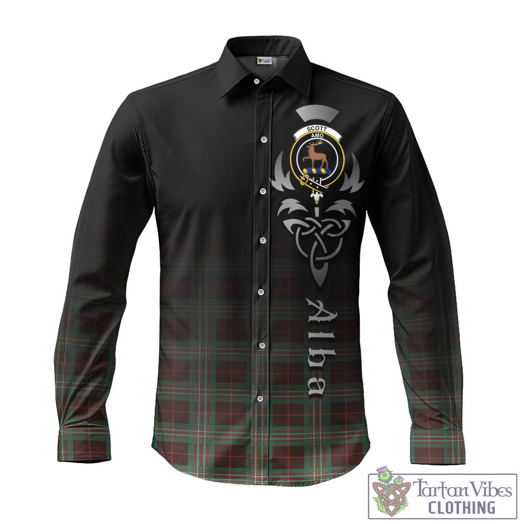 Tartan Vibes Clothing Scott Brown Ancient Tartan Long Sleeve Button Up Featuring Alba Gu Brath Family Crest Celtic Inspired