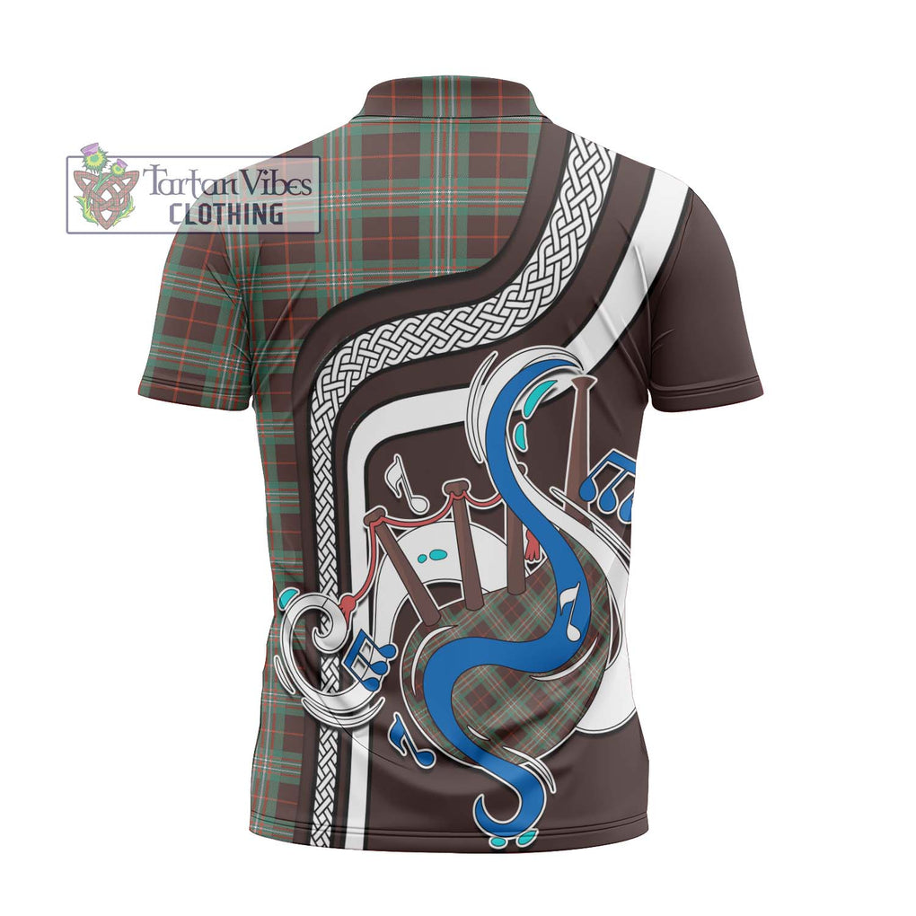 Scott Brown Ancient Tartan Zipper Polo Shirt with Epic Bagpipe Style - Tartanvibesclothing Shop