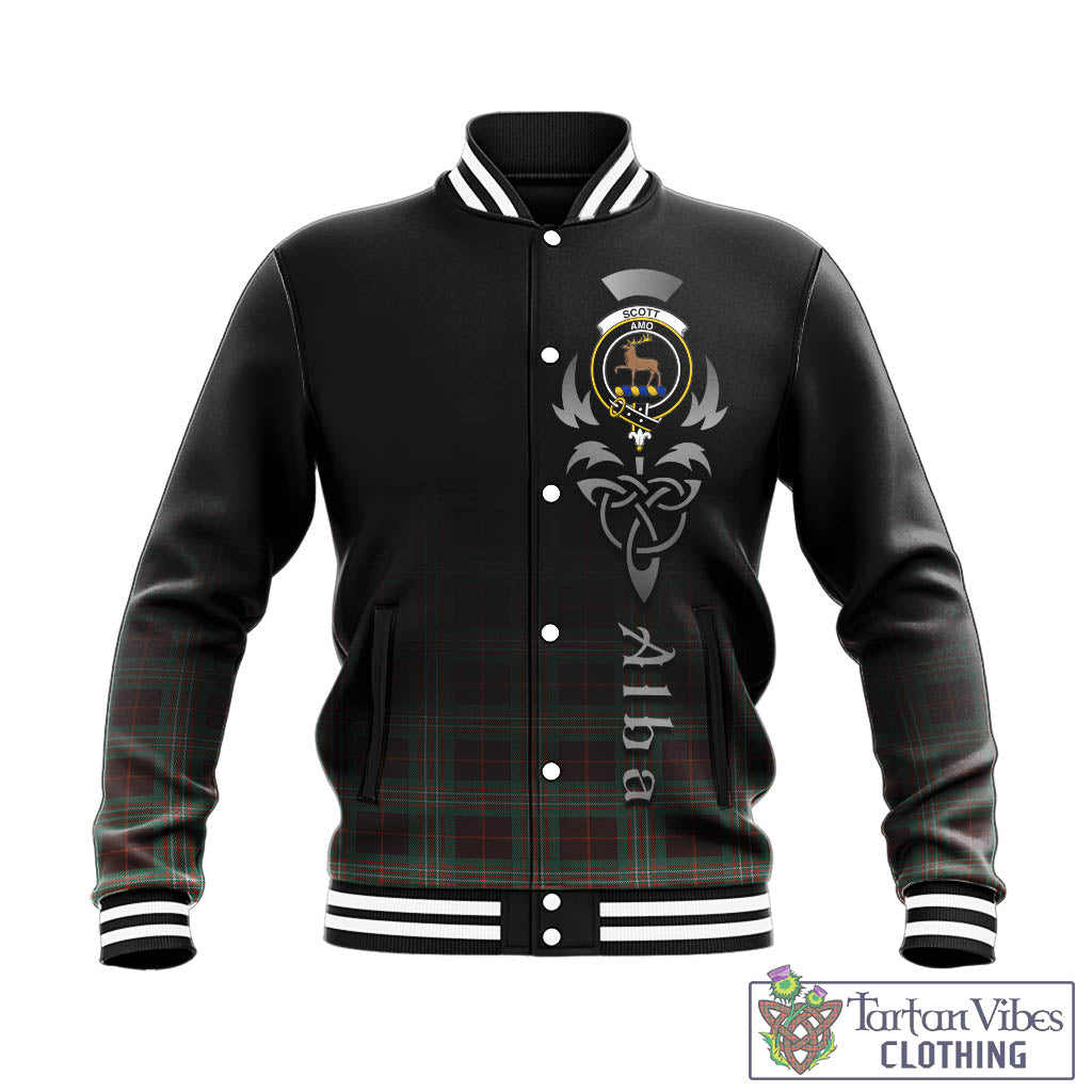 Tartan Vibes Clothing Scott Brown Ancient Tartan Baseball Jacket Featuring Alba Gu Brath Family Crest Celtic Inspired