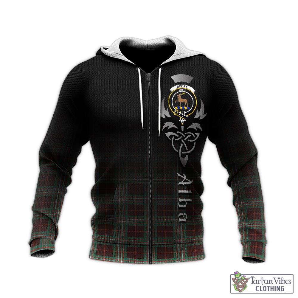 Tartan Vibes Clothing Scott Brown Ancient Tartan Knitted Hoodie Featuring Alba Gu Brath Family Crest Celtic Inspired