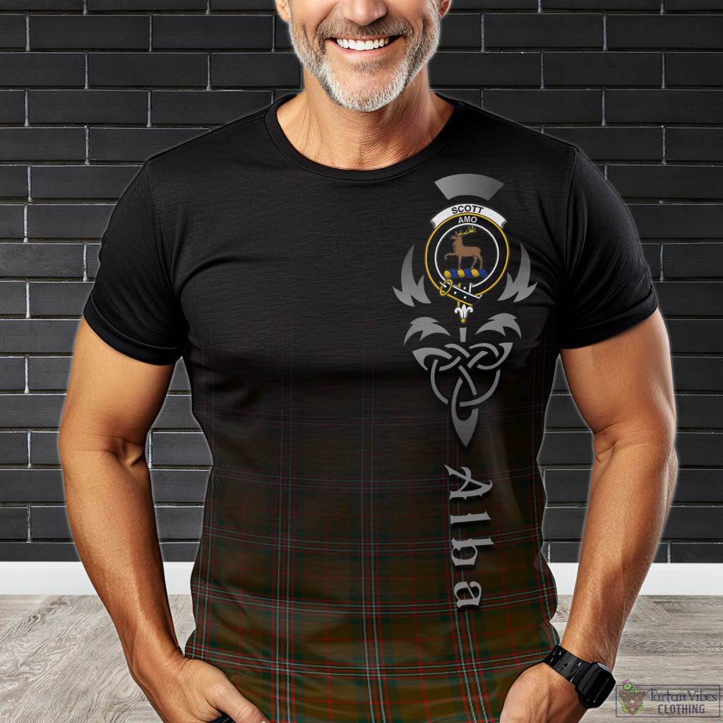 Tartan Vibes Clothing Scott Brown Modern Tartan T-Shirt Featuring Alba Gu Brath Family Crest Celtic Inspired