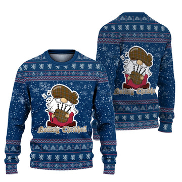 Scott Brown Modern Clan Christmas Family Knitted Sweater with Funny Gnome Playing Bagpipes