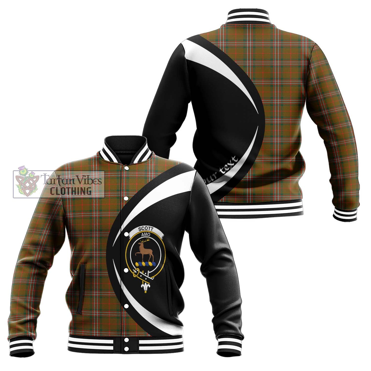 Scott Brown Modern Tartan Baseball Jacket with Family Crest Circle Style Unisex - Tartan Vibes Clothing