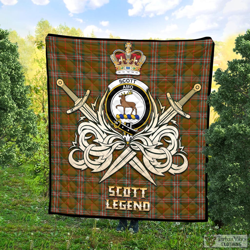 Tartan Vibes Clothing Scott Brown Modern Tartan Quilt with Clan Crest and the Golden Sword of Courageous Legacy