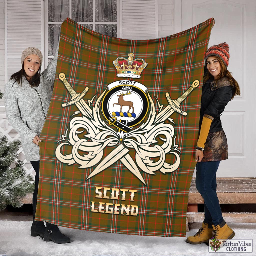 Tartan Vibes Clothing Scott Brown Modern Tartan Blanket with Clan Crest and the Golden Sword of Courageous Legacy