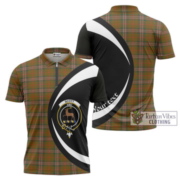 Scott Brown Modern Tartan Zipper Polo Shirt with Family Crest Circle Style