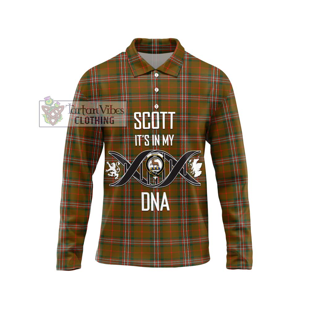 Scott Brown Modern Tartan Long Sleeve Polo Shirt with Family Crest DNA In Me Style Unisex - Tartanvibesclothing Shop