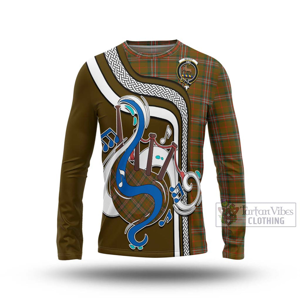 Tartan Vibes Clothing Scott Brown Modern Tartan Long Sleeve T-Shirt with Epic Bagpipe Style