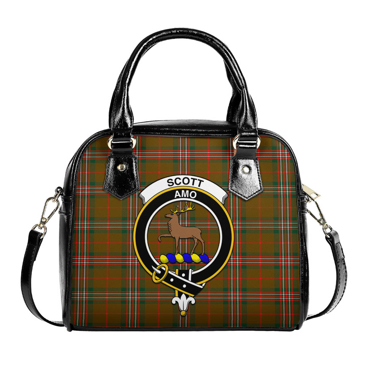 Scott Brown Modern Tartan Shoulder Handbags with Family Crest One Size 6*25*22 cm - Tartanvibesclothing