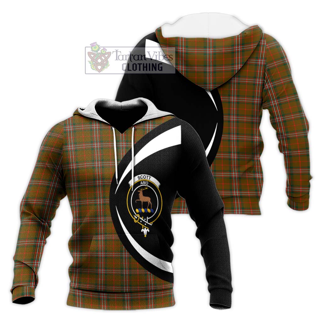 Scott Brown Modern Tartan Knitted Hoodie with Family Crest Circle Style Unisex Knitted Pullover Hoodie - Tartan Vibes Clothing