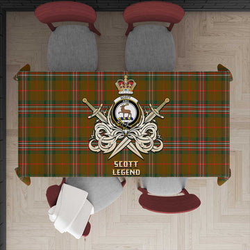 Scott Brown Modern Tartan Tablecloth with Clan Crest and the Golden Sword of Courageous Legacy