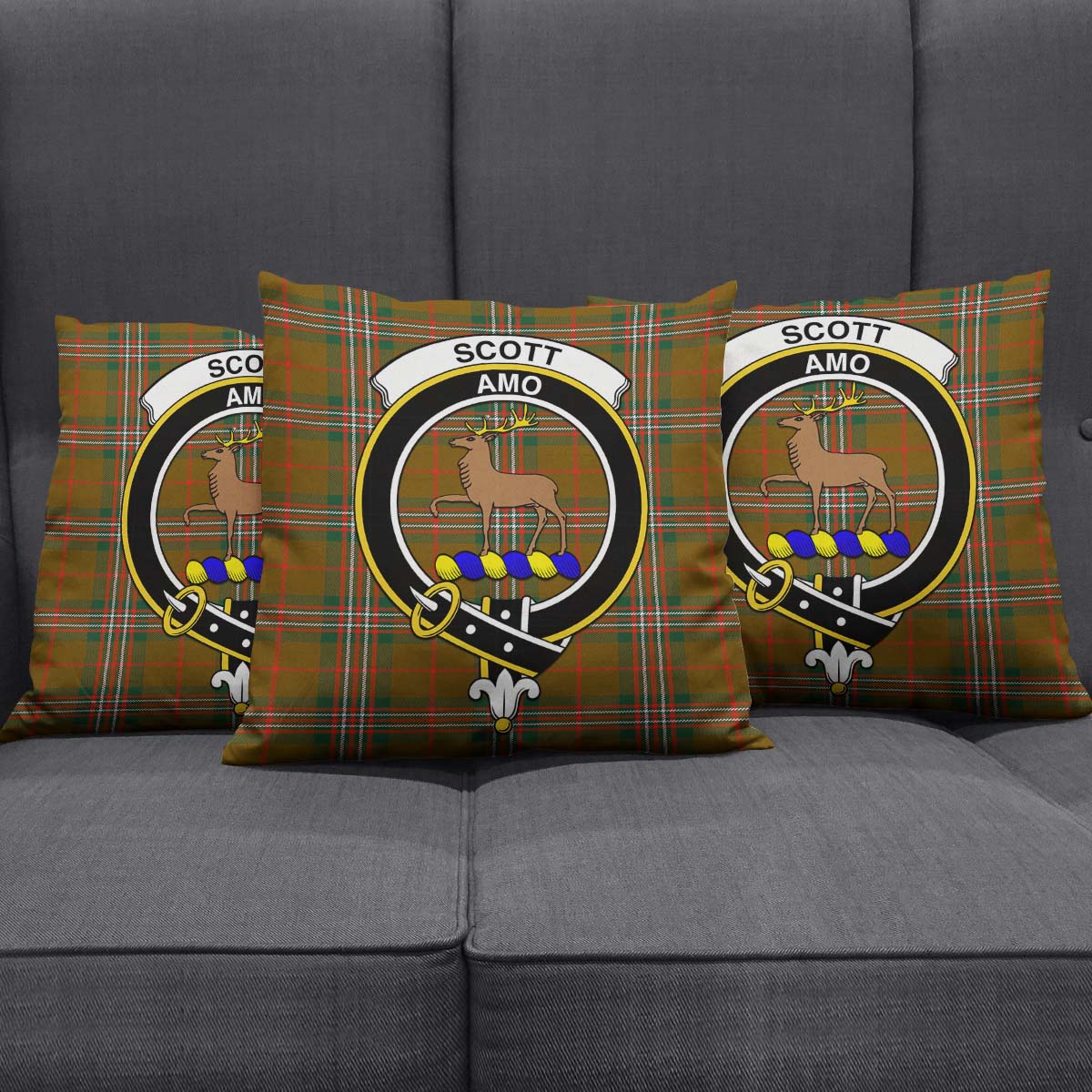 Scott Brown Modern Tartan Pillow Cover with Family Crest Square Pillow Cover - Tartanvibesclothing