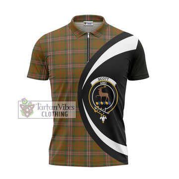 Scott Brown Modern Tartan Zipper Polo Shirt with Family Crest Circle Style