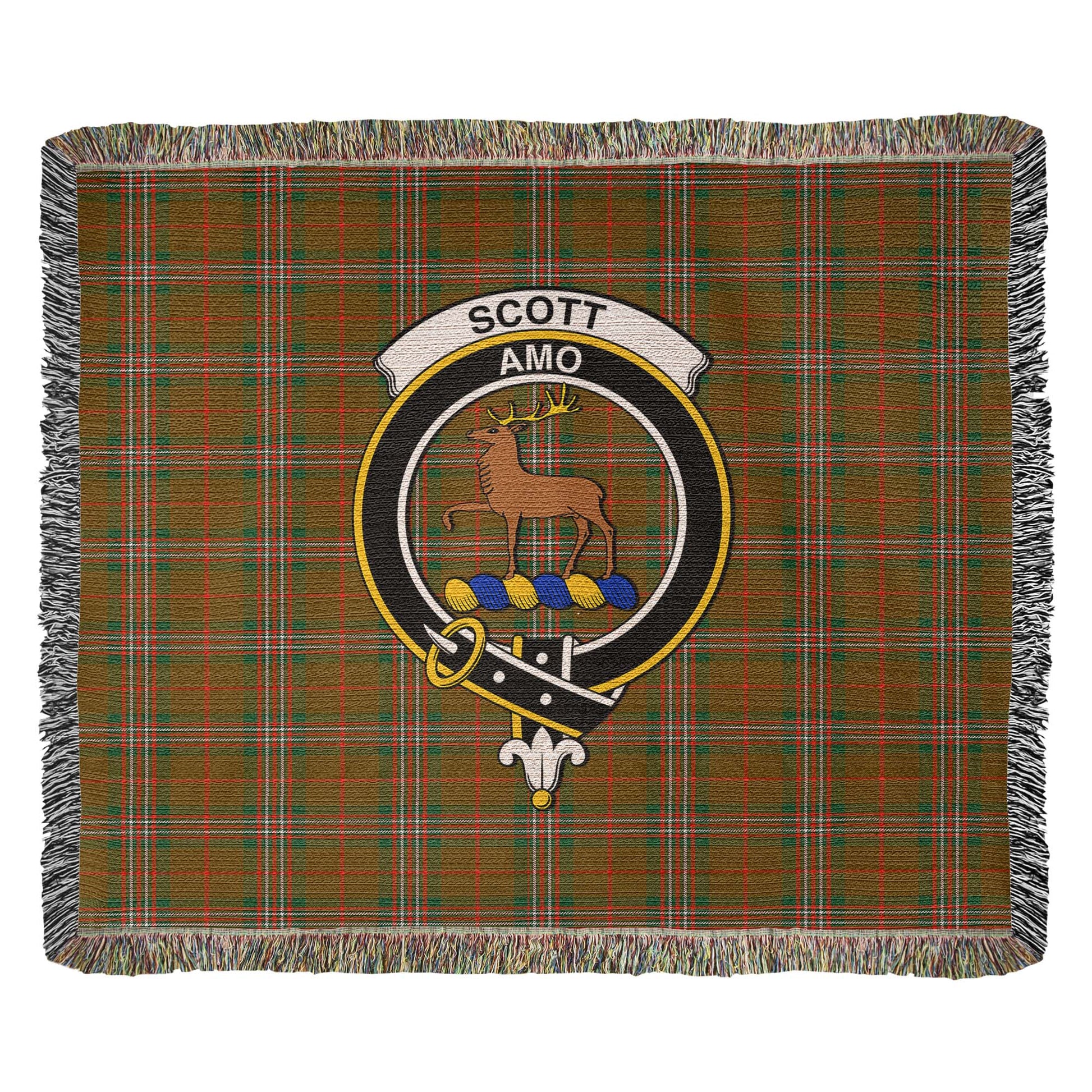 Tartan Vibes Clothing Scott Brown Modern Tartan Woven Blanket with Family Crest