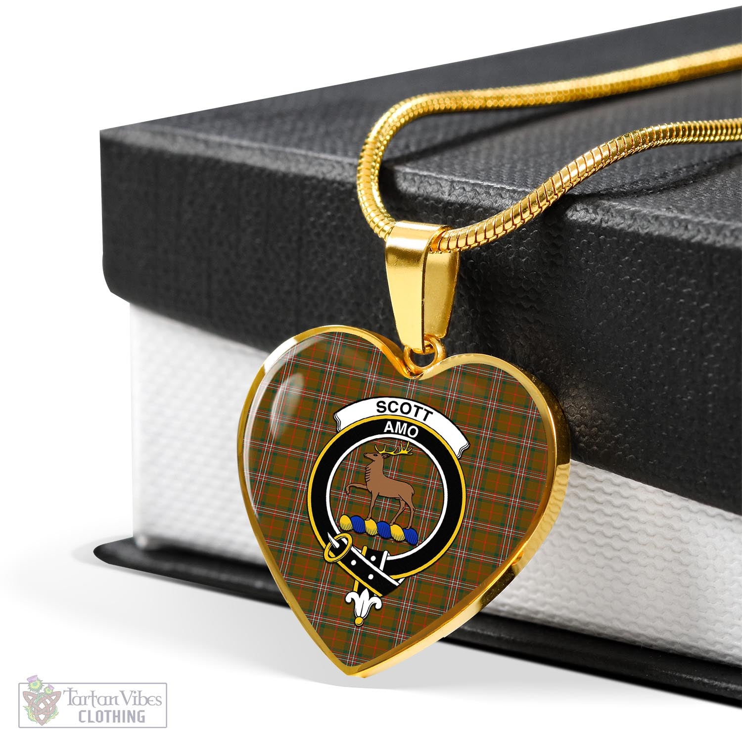 Tartan Vibes Clothing Scott Brown Modern Tartan Heart Necklace with Family Crest