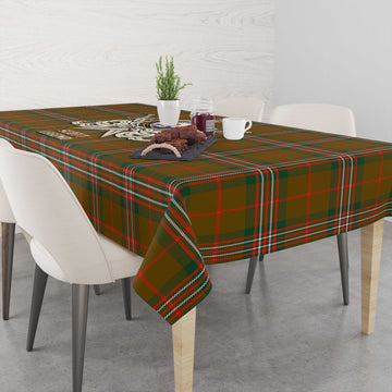 Scott Brown Modern Tartan Tablecloth with Clan Crest and the Golden Sword of Courageous Legacy
