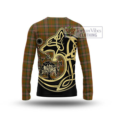 Scott Brown Modern Tartan Long Sleeve T-Shirt with Family Crest Celtic Wolf Style