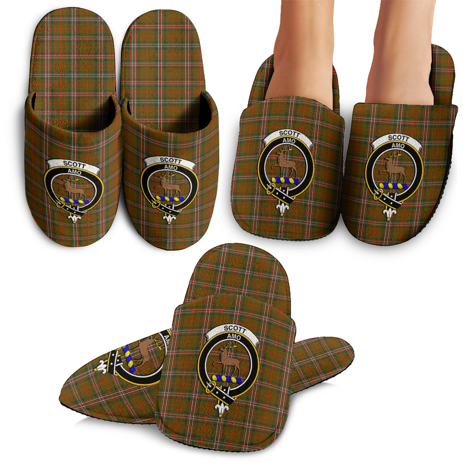 Scott Brown Modern Tartan Home Slippers with Family Crest - Tartanvibesclothing Shop