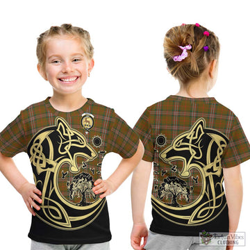 Scott Brown Modern Tartan Kid T-Shirt with Family Crest Celtic Wolf Style