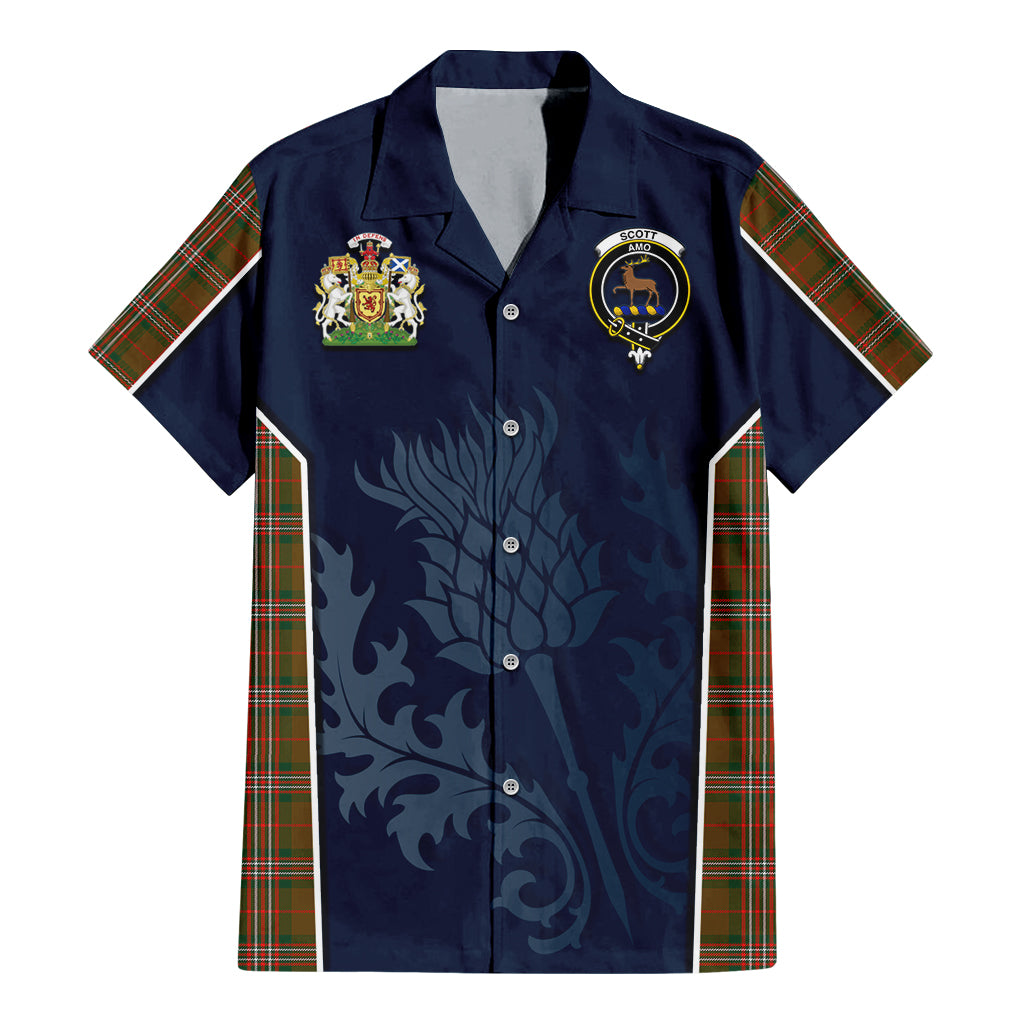 Tartan Vibes Clothing Scott Brown Modern Tartan Short Sleeve Button Up Shirt with Family Crest and Scottish Thistle Vibes Sport Style