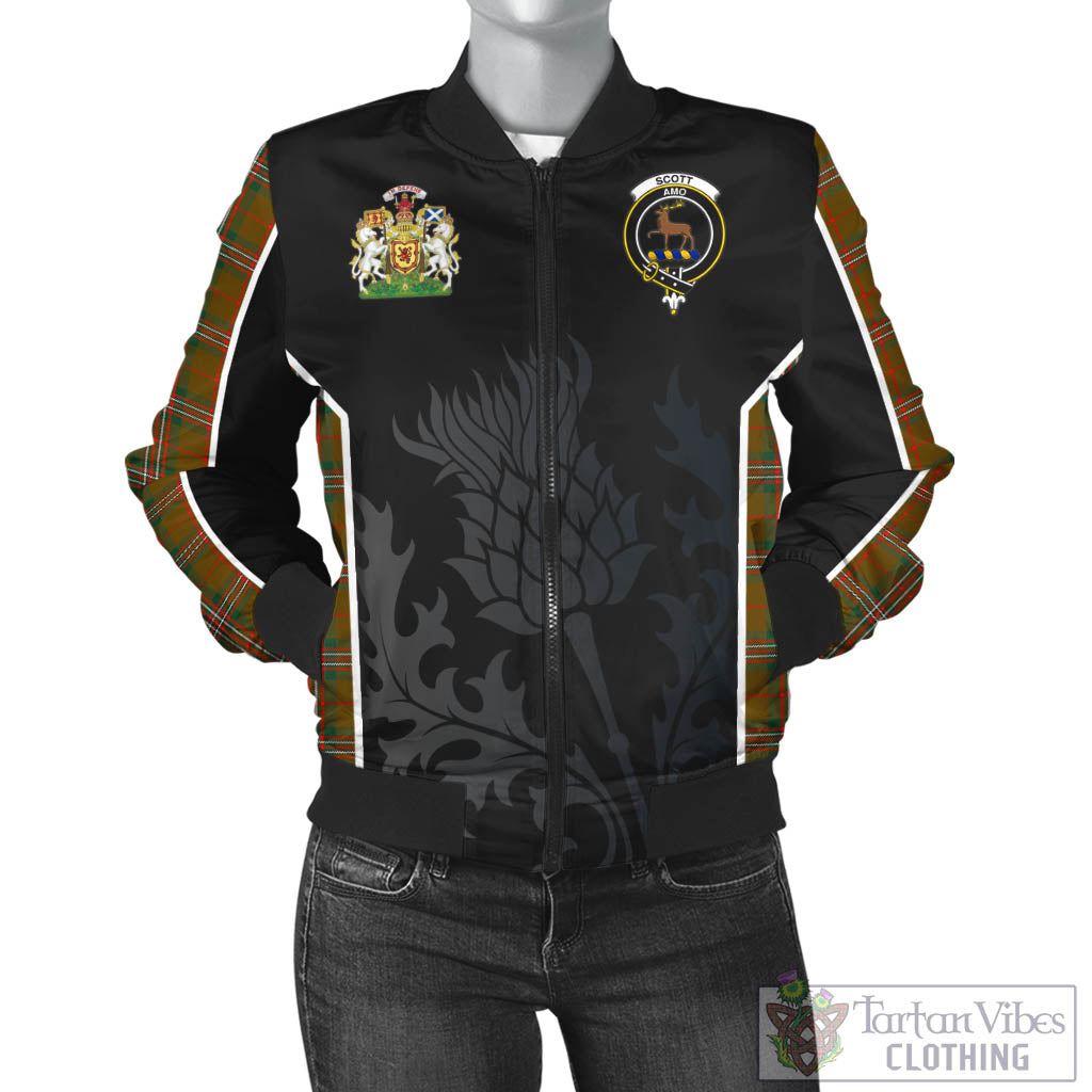 Tartan Vibes Clothing Scott Brown Modern Tartan Bomber Jacket with Family Crest and Scottish Thistle Vibes Sport Style