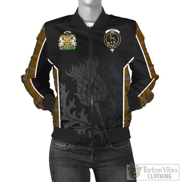 Scott Brown Modern Tartan Bomber Jacket with Family Crest and Scottish Thistle Vibes Sport Style