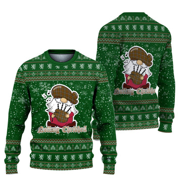 Scott Brown Modern Clan Christmas Family Knitted Sweater with Funny Gnome Playing Bagpipes
