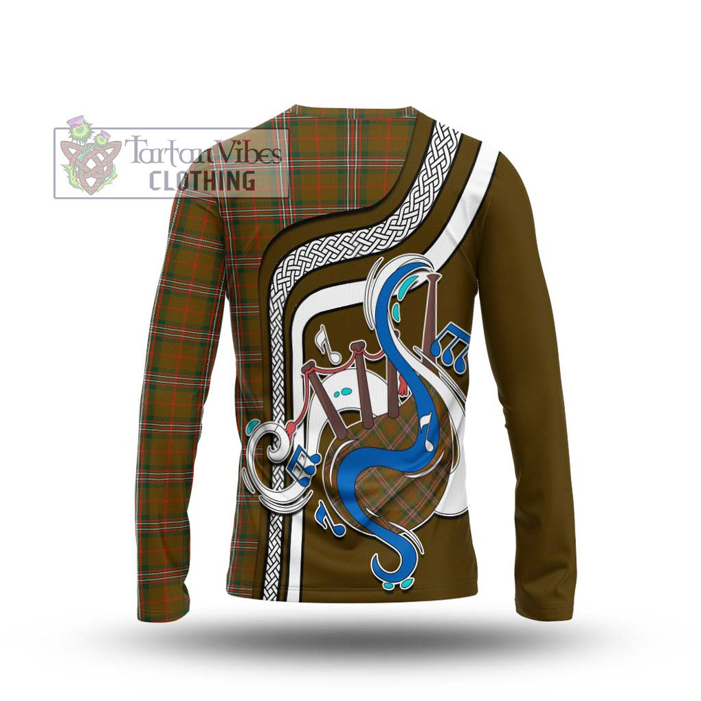 Tartan Vibes Clothing Scott Brown Modern Tartan Long Sleeve T-Shirt with Epic Bagpipe Style