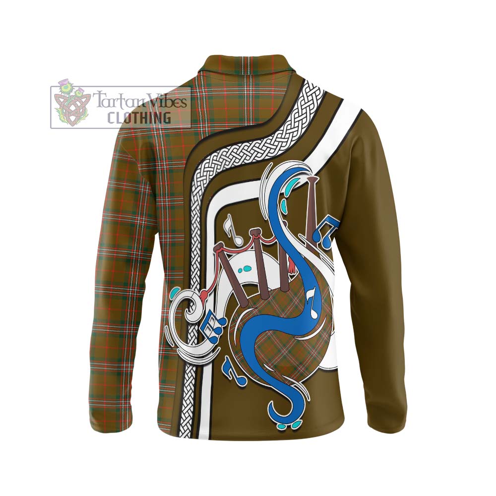 Tartan Vibes Clothing Scott Brown Modern Tartan Long Sleeve Polo Shirt with Epic Bagpipe Style