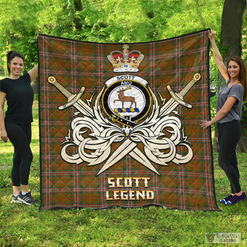 Scott Brown Modern Tartan Quilt with Clan Crest and the Golden Sword of Courageous Legacy