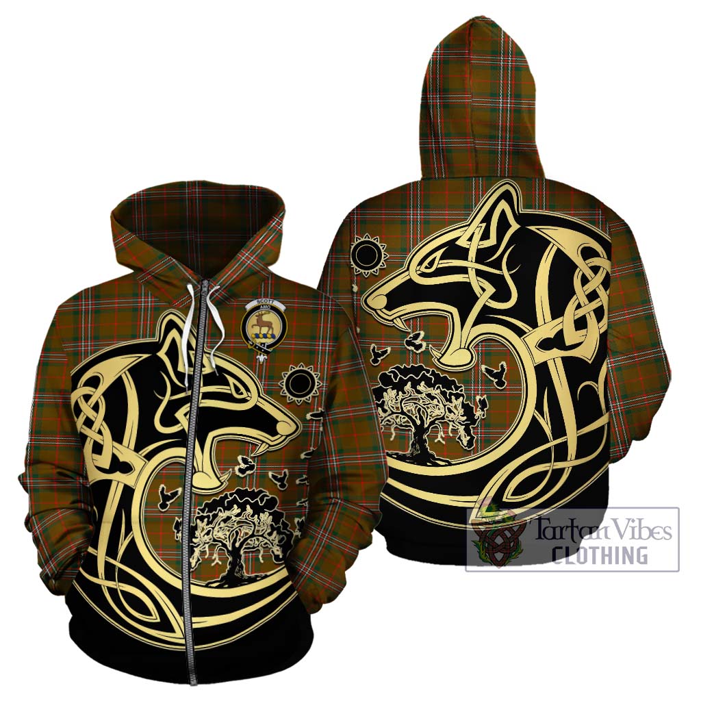 Tartan Vibes Clothing Scott Brown Modern Tartan Hoodie with Family Crest Celtic Wolf Style