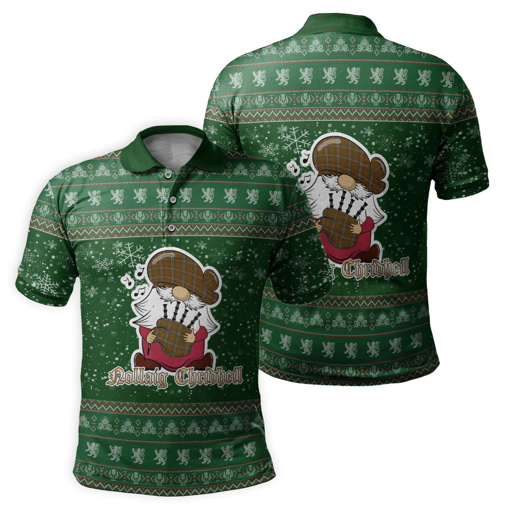 Scott Brown Modern Clan Christmas Family Polo Shirt with Funny Gnome Playing Bagpipes - Tartanvibesclothing