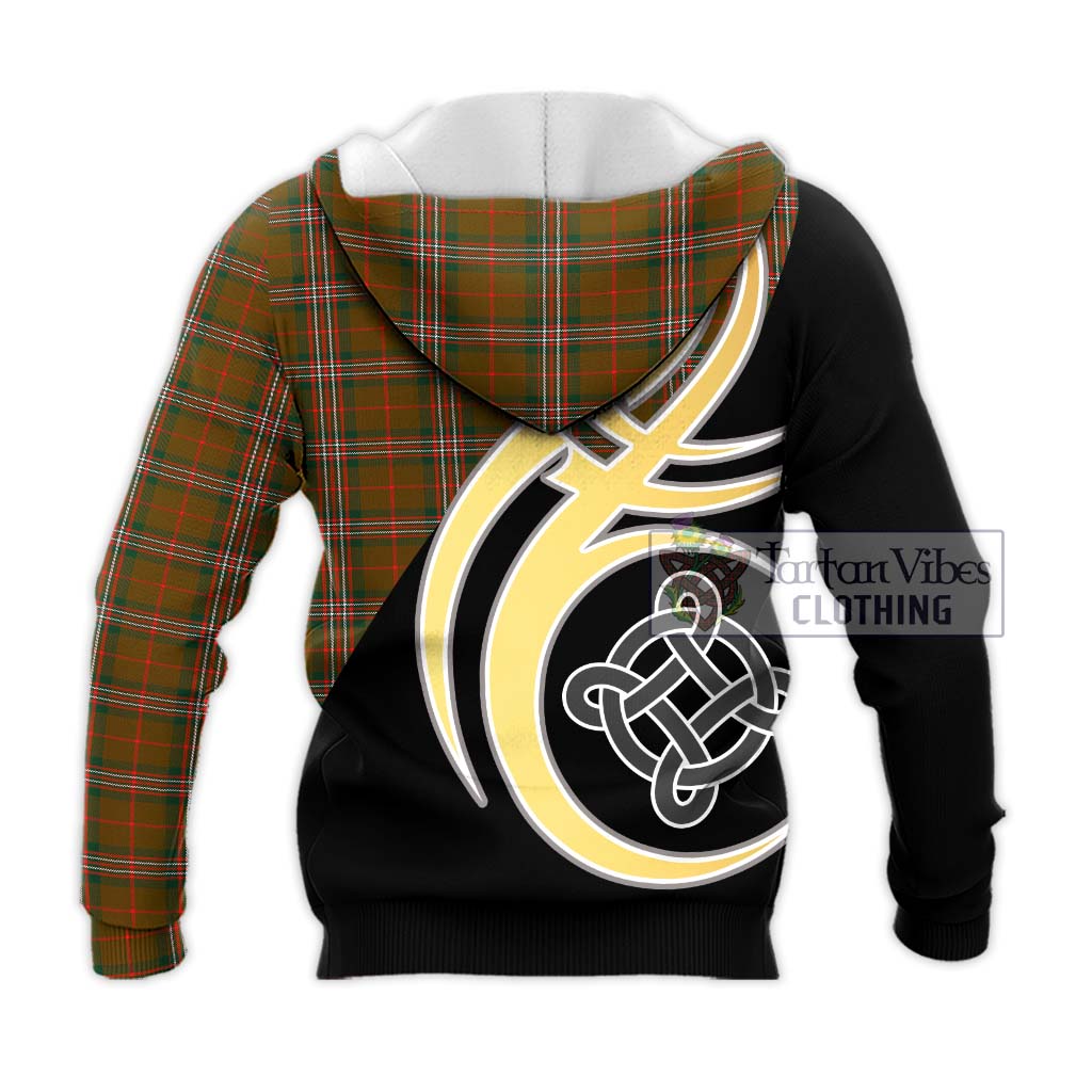 Tartan Vibes Clothing Scott Brown Modern Tartan Knitted Hoodie with Family Crest and Celtic Symbol Style