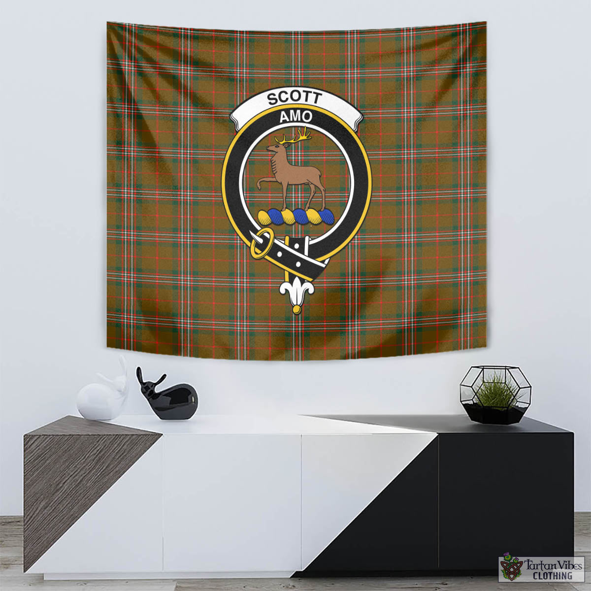 Tartan Vibes Clothing Scott Brown Modern Tartan Tapestry Wall Hanging and Home Decor for Room with Family Crest