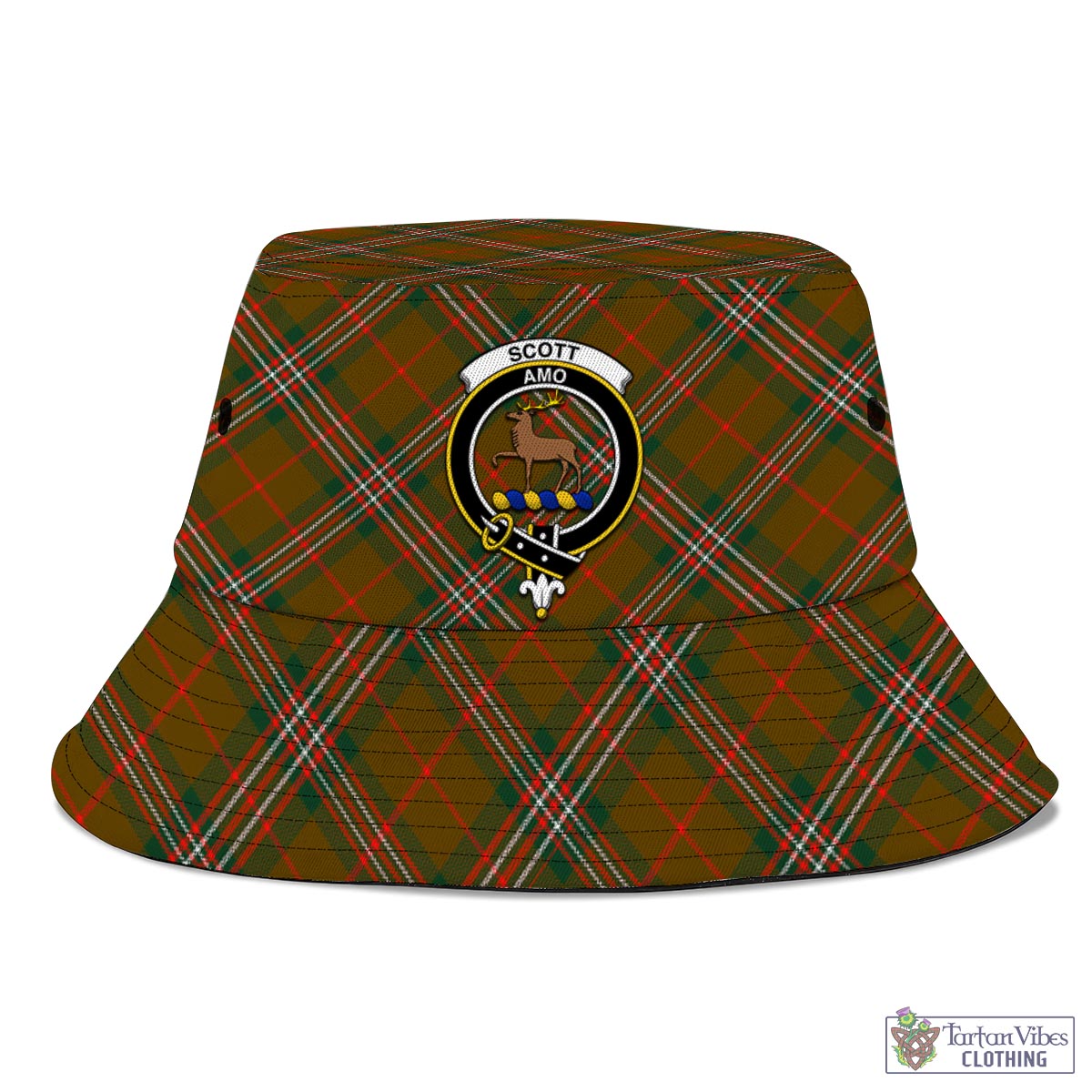 Tartan Vibes Clothing Scott Brown Modern Tartan Bucket Hat with Family Crest