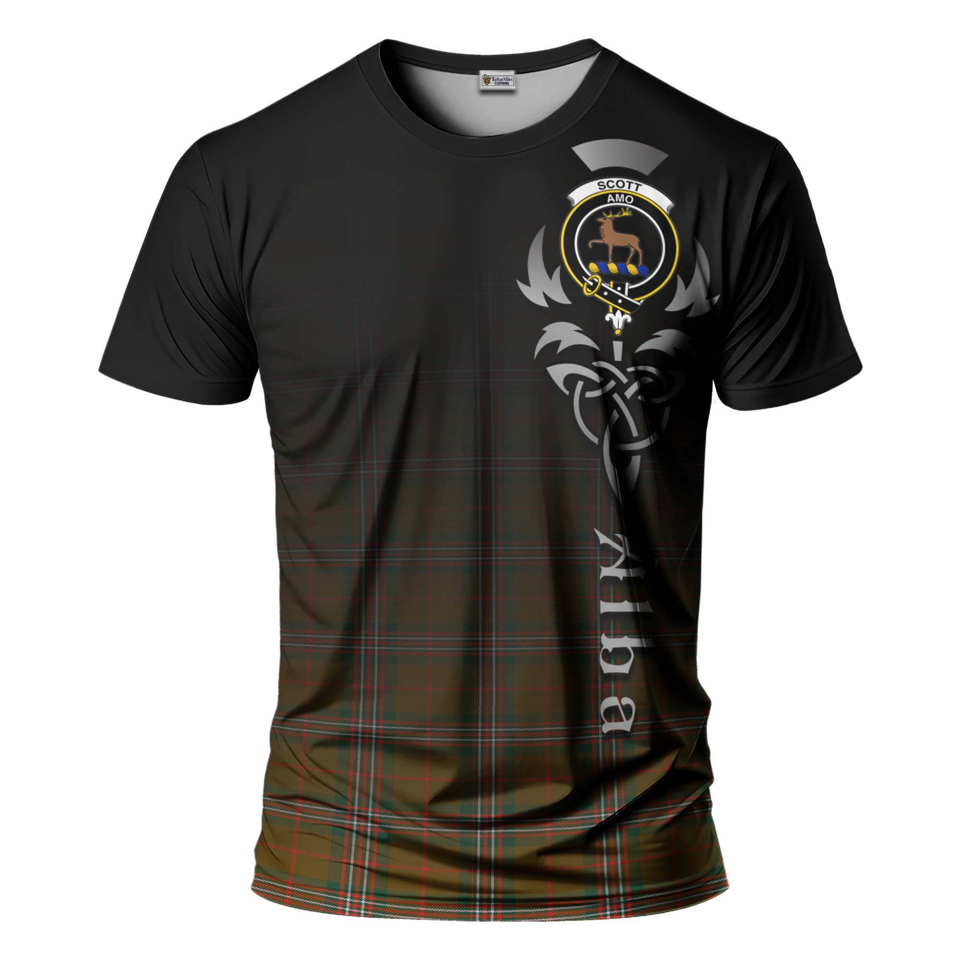 Tartan Vibes Clothing Scott Brown Modern Tartan T-Shirt Featuring Alba Gu Brath Family Crest Celtic Inspired