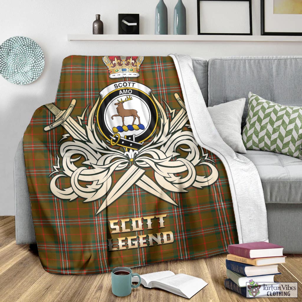 Tartan Vibes Clothing Scott Brown Modern Tartan Blanket with Clan Crest and the Golden Sword of Courageous Legacy