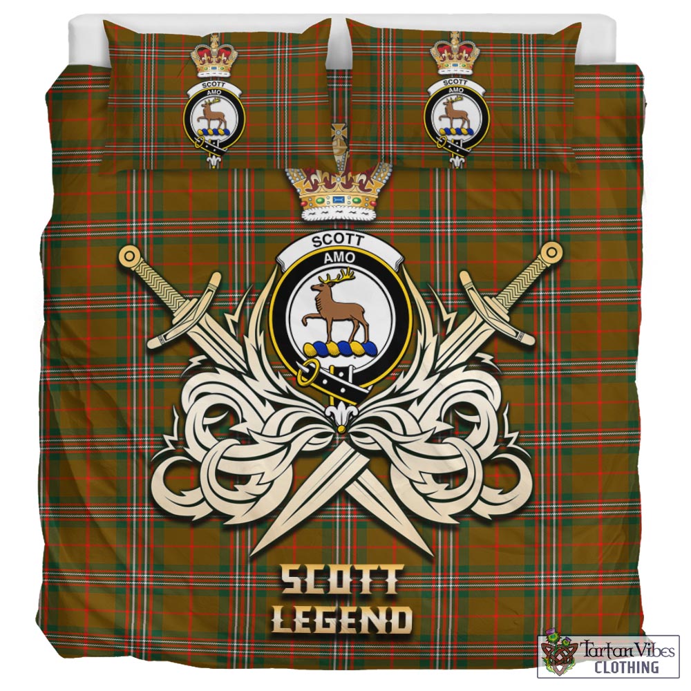 Tartan Vibes Clothing Scott Brown Modern Tartan Bedding Set with Clan Crest and the Golden Sword of Courageous Legacy