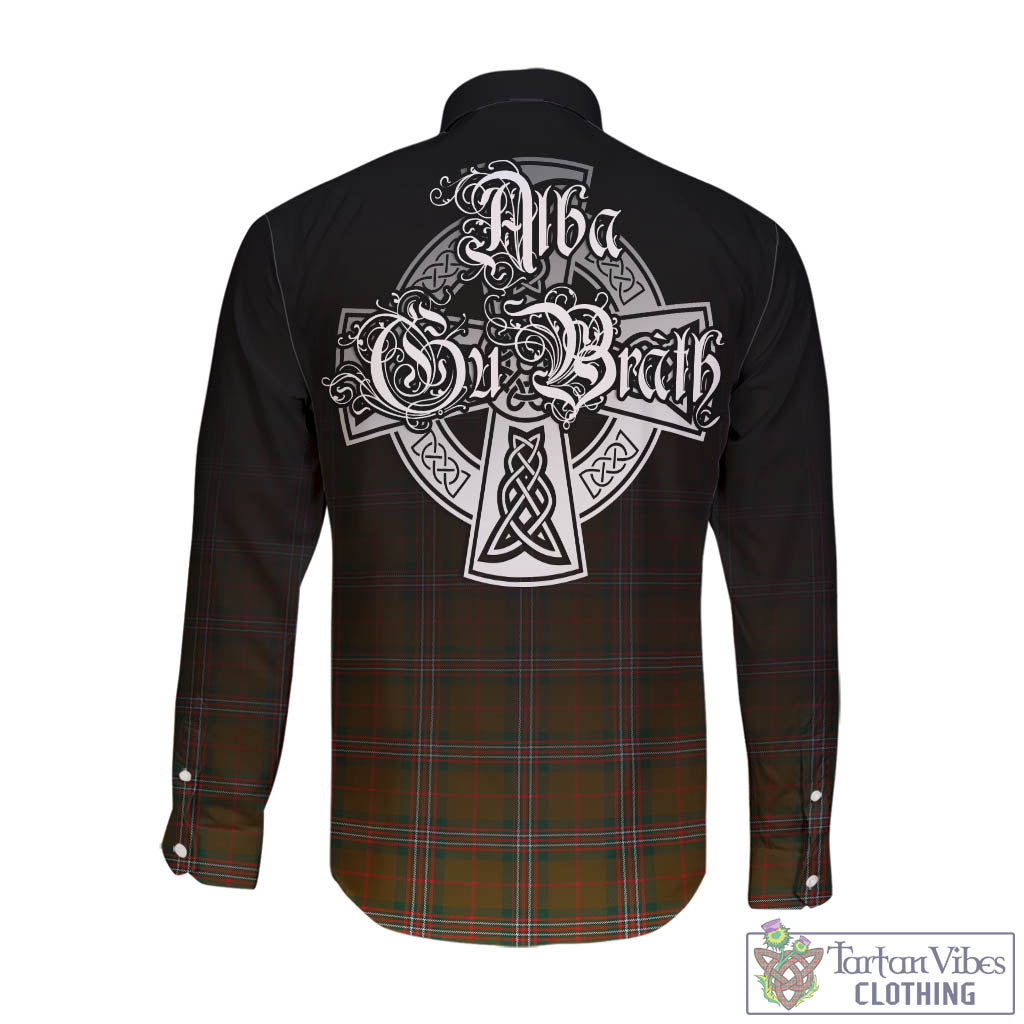 Tartan Vibes Clothing Scott Brown Modern Tartan Long Sleeve Button Up Featuring Alba Gu Brath Family Crest Celtic Inspired