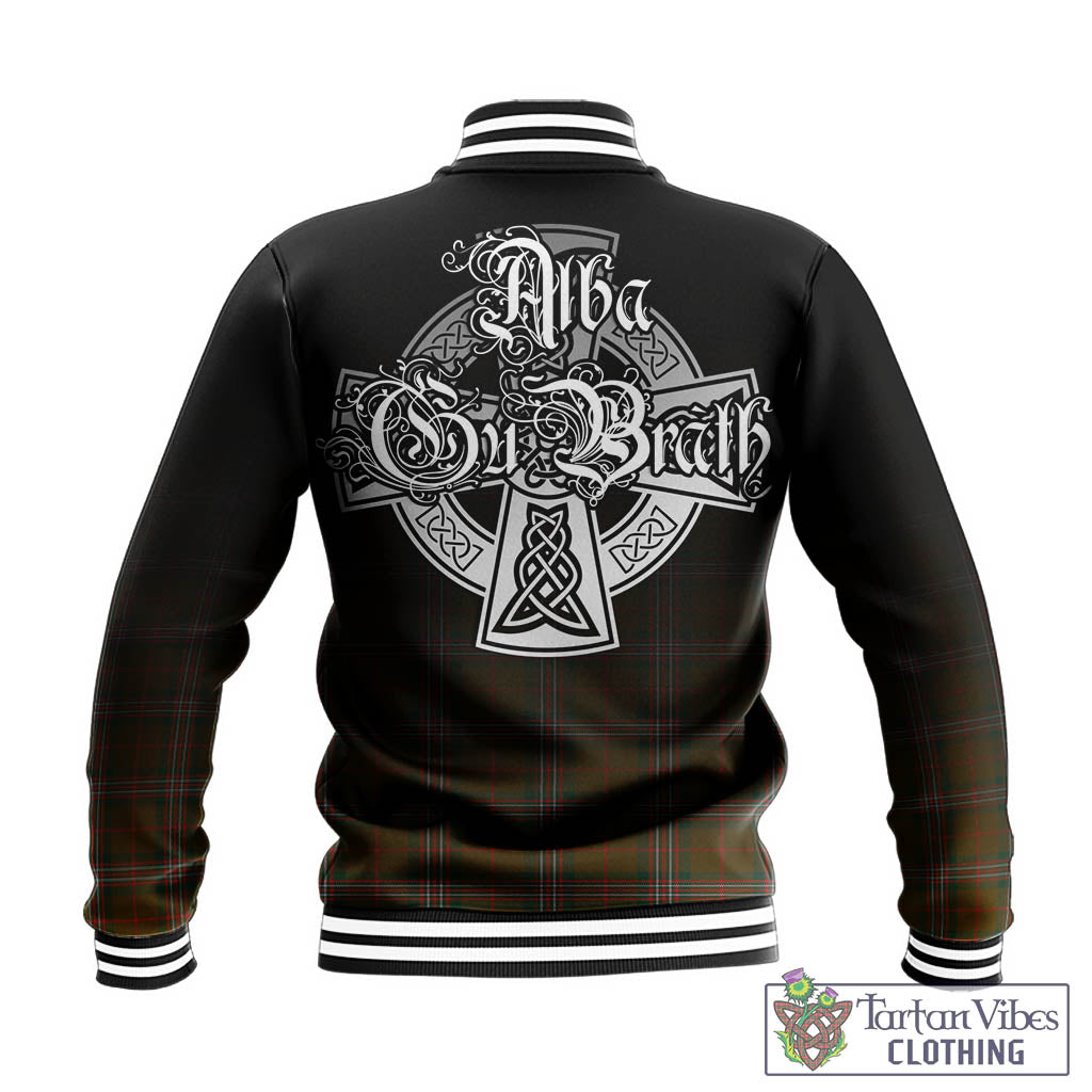 Tartan Vibes Clothing Scott Brown Modern Tartan Baseball Jacket Featuring Alba Gu Brath Family Crest Celtic Inspired