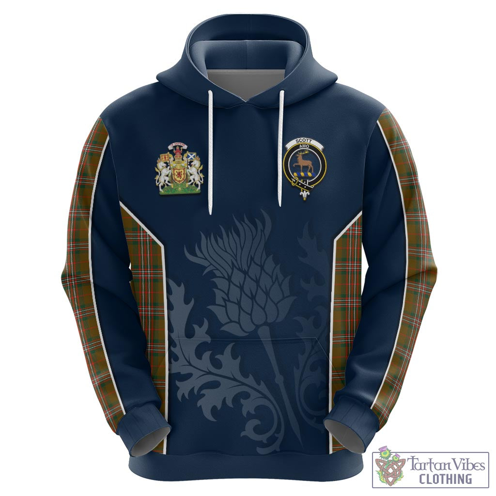Tartan Vibes Clothing Scott Brown Modern Tartan Hoodie with Family Crest and Scottish Thistle Vibes Sport Style