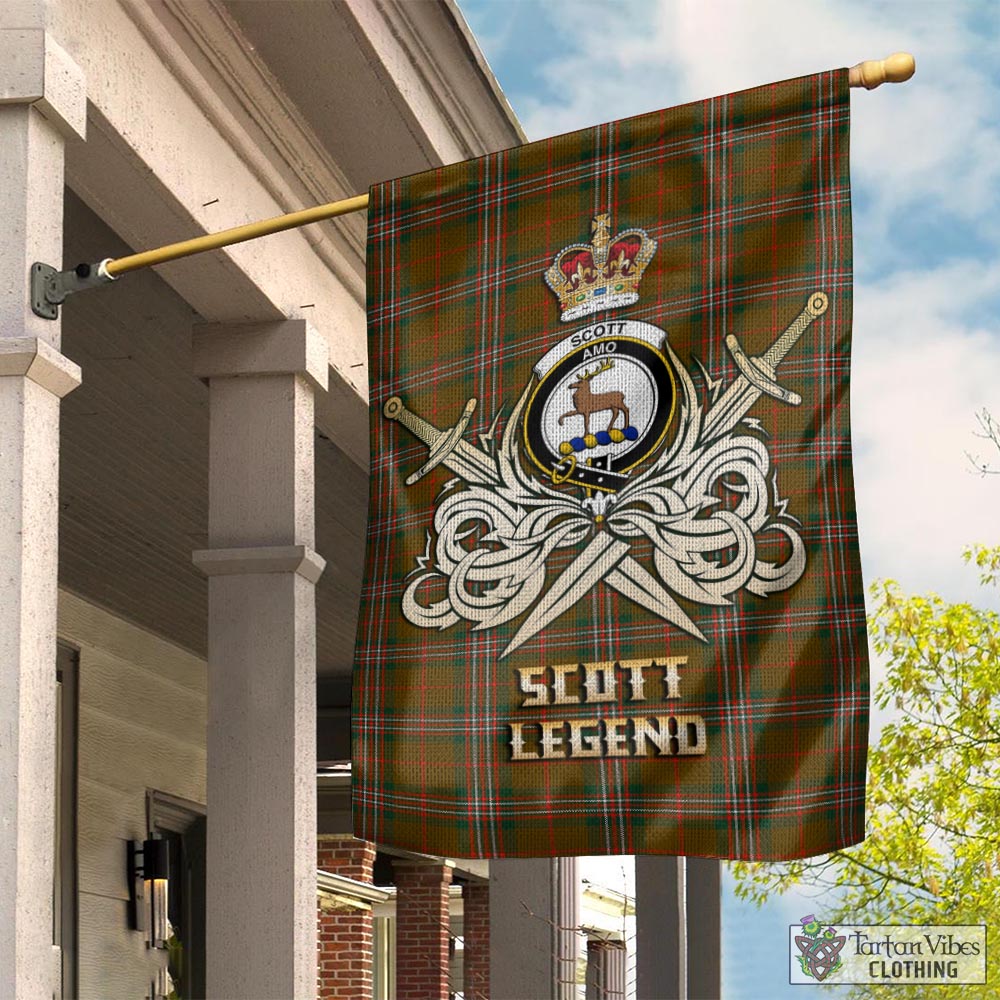 Tartan Vibes Clothing Scott Brown Modern Tartan Flag with Clan Crest and the Golden Sword of Courageous Legacy