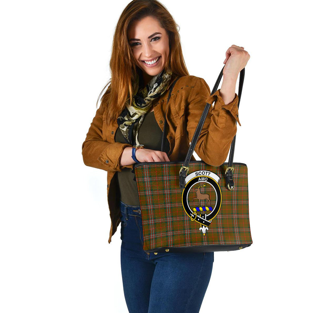 Scott Brown Modern Tartan Leather Tote Bag with Family Crest - Tartan Vibes Clothing