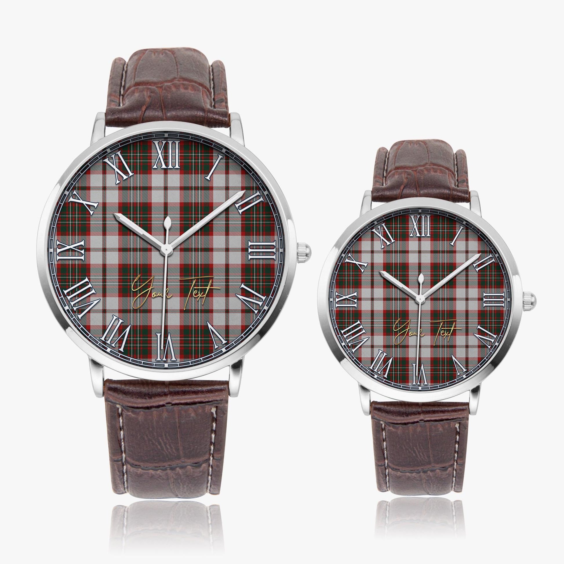 Scott Dress Tartan Personalized Your Text Leather Trap Quartz Watch Ultra Thin Silver Case With Brown Leather Strap - Tartanvibesclothing