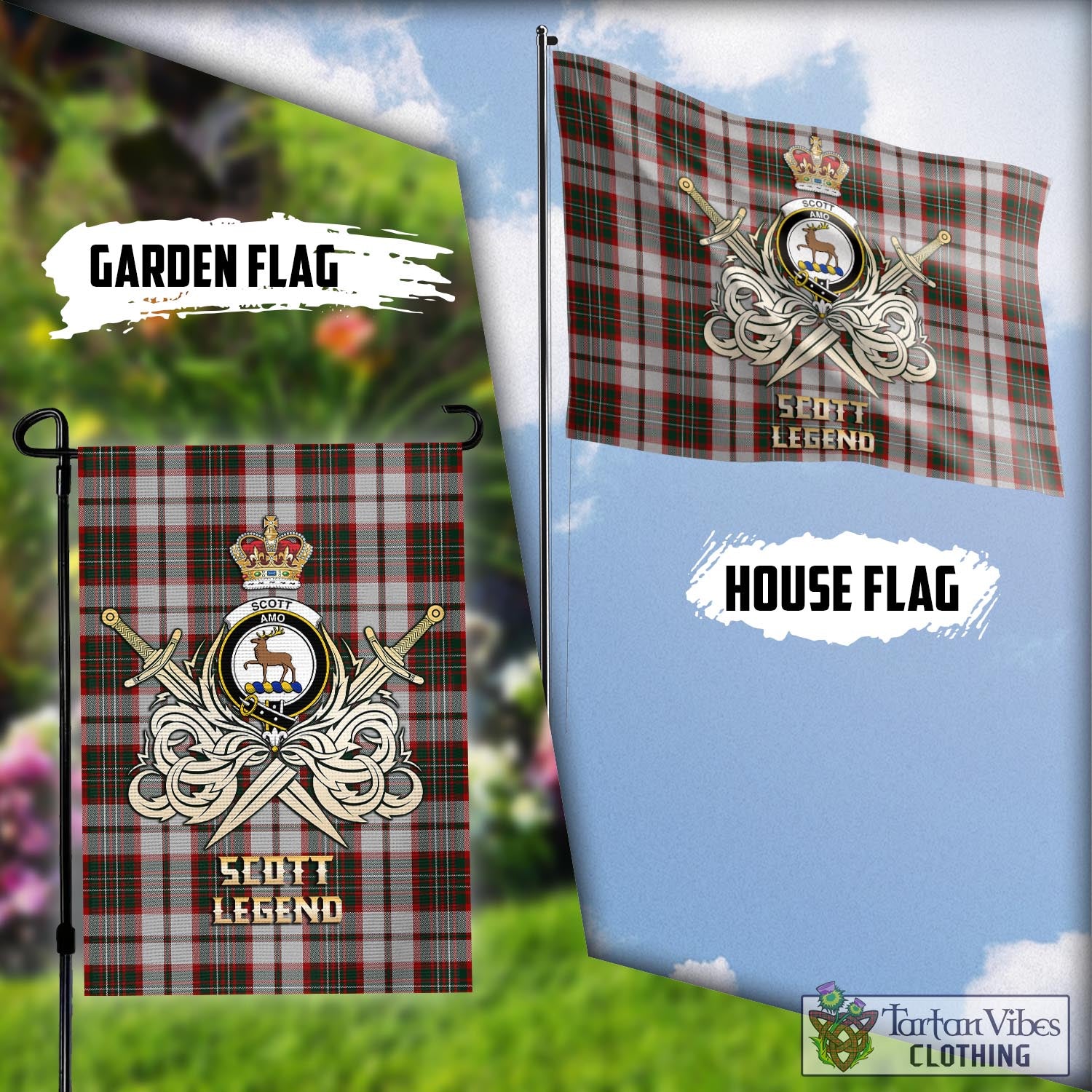 Tartan Vibes Clothing Scott Dress Tartan Flag with Clan Crest and the Golden Sword of Courageous Legacy