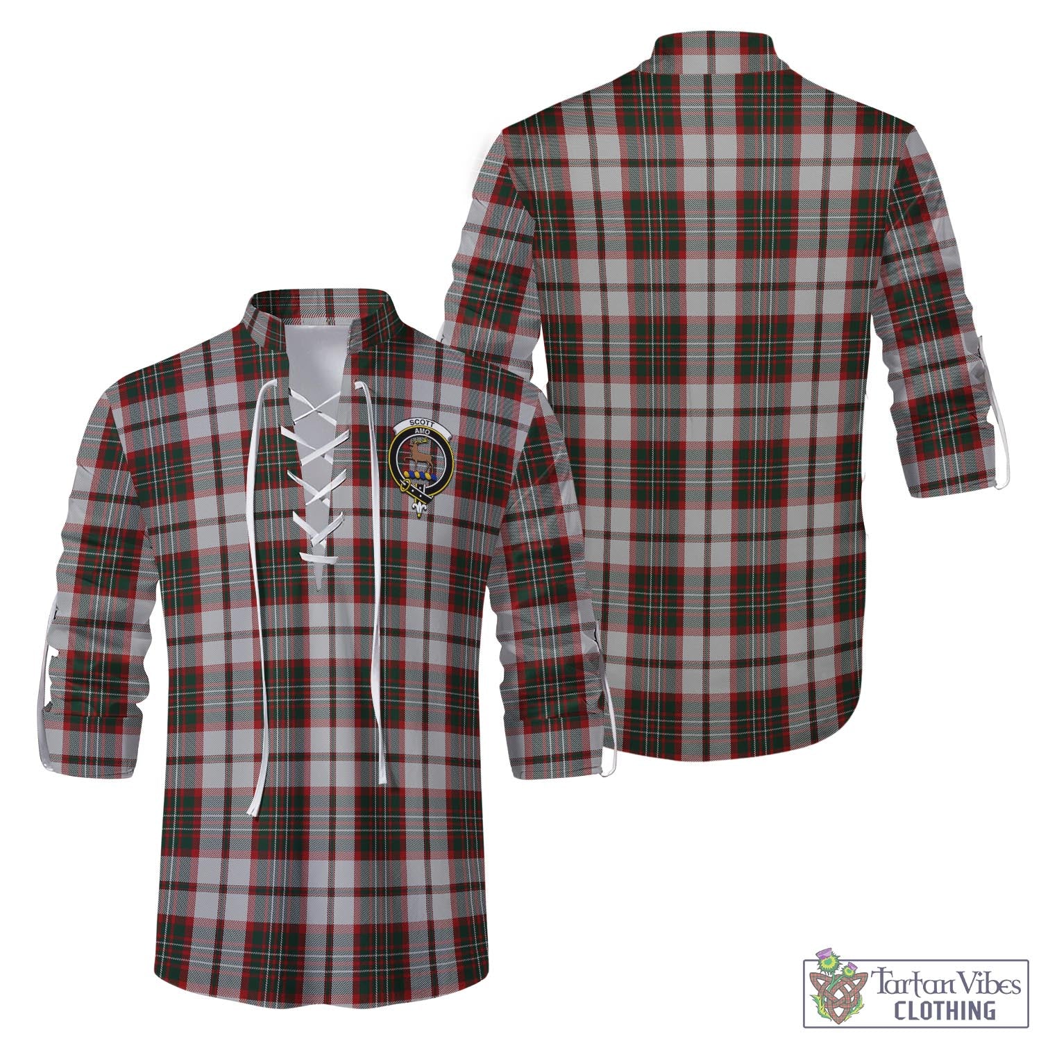 Tartan Vibes Clothing Scott Dress Tartan Men's Scottish Traditional Jacobite Ghillie Kilt Shirt with Family Crest