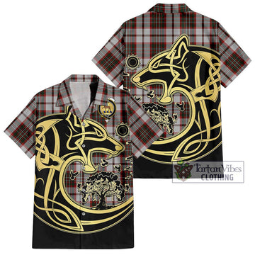 Scott Dress Tartan Short Sleeve Button Shirt with Family Crest Celtic Wolf Style