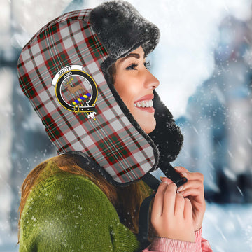 Scott Dress Tartan Winter Trapper Hat with Family Crest