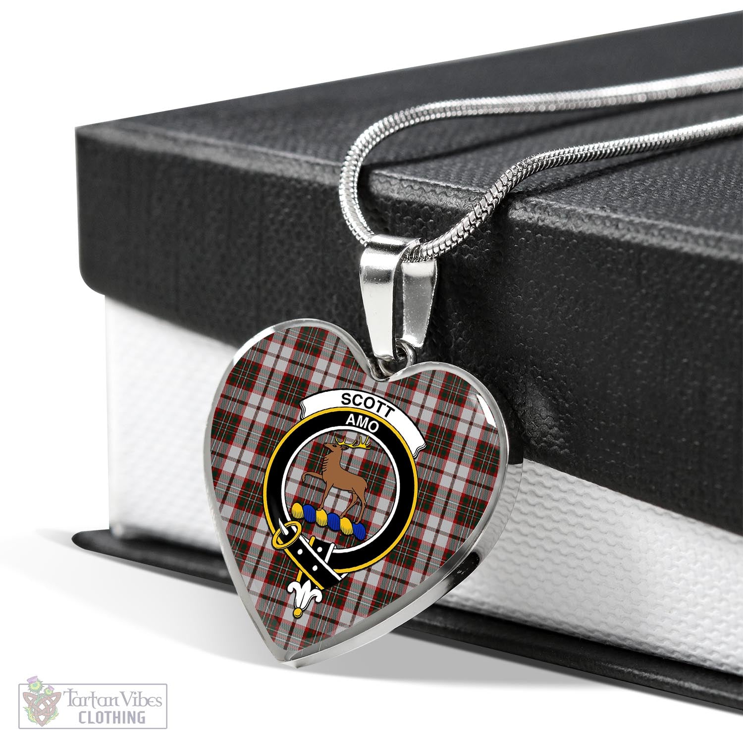 Tartan Vibes Clothing Scott Dress Tartan Heart Necklace with Family Crest