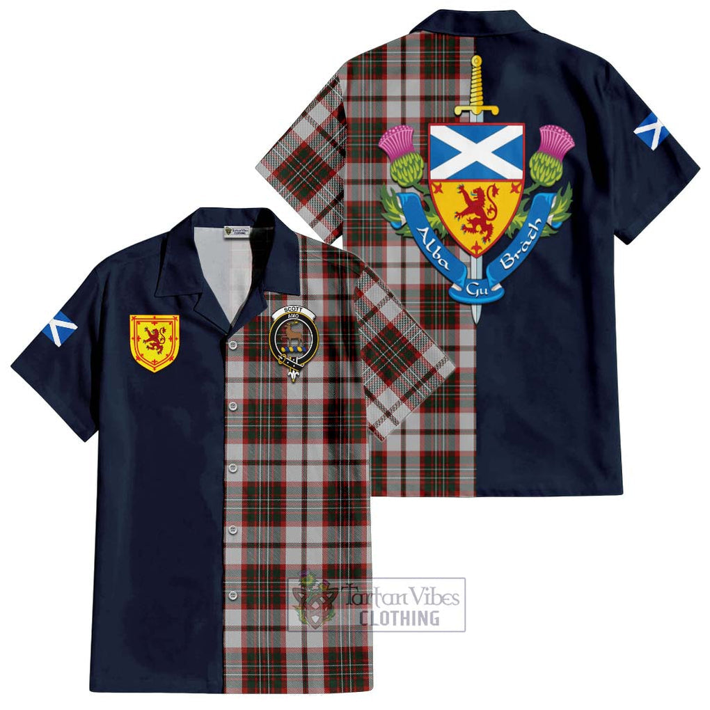 Tartan Vibes Clothing Scott Dress Tartan Short Sleeve Button Shirt with Scottish Lion Royal Arm Half Style